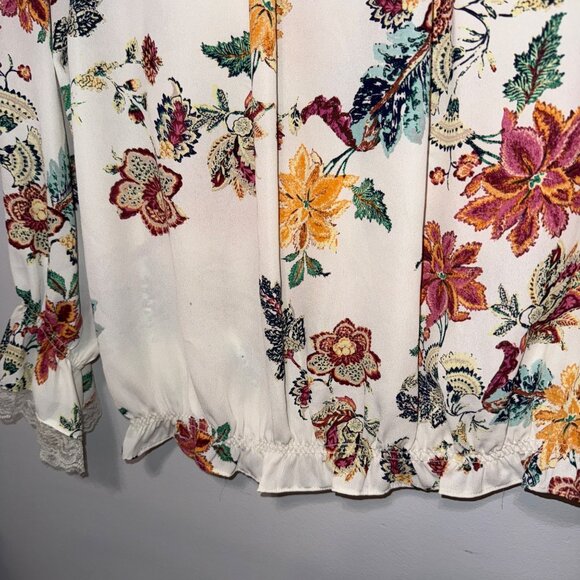 Soho New York & Co Womens Floral Long Sleeve Blouse With Lace Cuff Detail Size M - Picture 7 of 8
